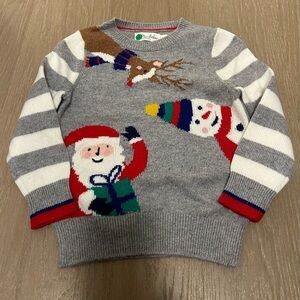 Mini Boden holiday sweater, children size 3-4 years, gray/white/red/green